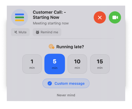 Running late message composer with time options